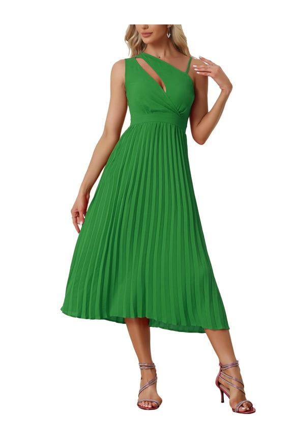 Women's Pleated One Shoulder Sleeveless Party Cocktail Summer Dresses