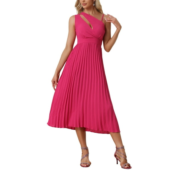 INSPIRE CHIC Women's Pleated One Shoulder Sleeveless Party Cocktail Summer Dresses