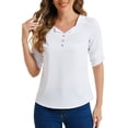 thumbnail image 1 of INSPIRE CHIC Women's Pleated Short Sleeve Square Work Blouse Top M White, 1 of 6