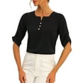 thumbnail image 1 of INSPIRE CHIC Women's Pleated Short Sleeve Square Work Blouse Top S Black, 1 of 6