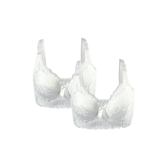 INSPIRE CHIC Women's Plus Size Full Coverage Padded Floral Underwired Bra White-2 Pcs 46/105 Fit 44B/C