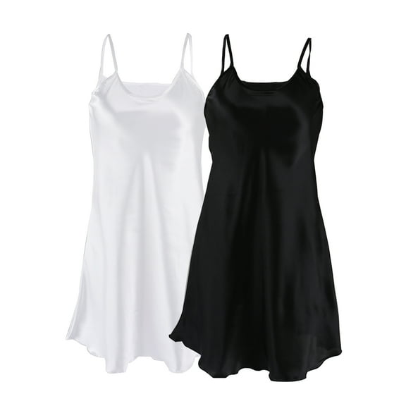 INSPIRE CHIC Women's Plus Size Ruffled Hem Skirt Full Slip Camisole Black+white 2XL