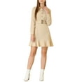 thumbnail image 1 of INSPIRE CHIC Women's Point Collar Button Down Belted Ruffle Hem Shirt Dress Khaki XS, 1 of 6