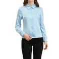 thumbnail image 1 of INSPIRE CHIC Women's Point Collar Button Up Long Sleeve Satin Office Business Casual Shirt, 1 of 6