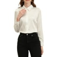 thumbnail image 1 of INSPIRE CHIC Women's Point Collar Button Up Long Sleeve Satin Office Business Casual Shirt, 1 of 6