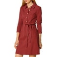 thumbnail image 1 of INSPIRE CHIC Women's Half Placket Long Sleeve Shirt Dress with Belt Red XL, 1 of 8