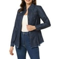thumbnail image 1 of INSPIRE CHIC Women's Point Collar Long Sleeve Distressed Raw Hem Button Denim Shirt XS Dark Blue, 1 of 5