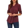 thumbnail image 1 of INSPIRE CHIC Women's Point Collar Pleated Front Casual 3/4 Sleeve Blouses XS Wine Red, 1 of 6