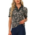 thumbnail image 1 of INSPIRE CHIC Women's Point Collar V Neckline Short Sleeve Floral Blouse M Black, 1 of 5