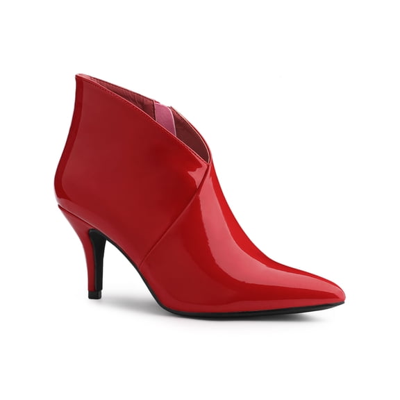 BLISSFUL STEP Women's Point Toe Patent Leather Stiletto Heel Ankle Boot Red 5.5