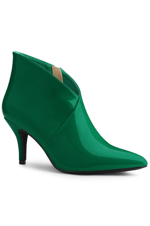 Women's Shoes Stiletto Heel Ankle Boots V-Shape Side Zipper Booties Green 6