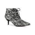 thumbnail image 1 of BLISSFUL STEP Women's Point Toe Zipper Kitten Heel Boots Black White 6, 1 of 7