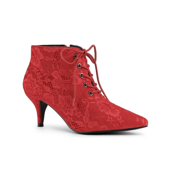 BLISSFUL STEP Women's Point Toe Zipper Kitten Heel Boots Red 9