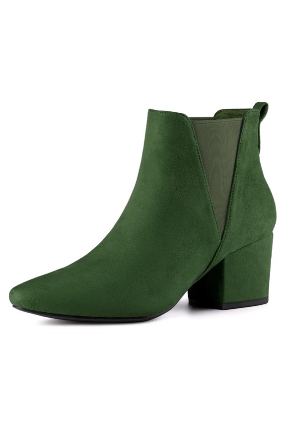 Women's Boots Pointed Toe Block Heel Chelsea Ankle Boots Green 7