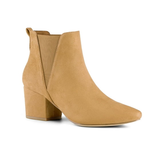 BLISSFUL STEP Women's Boots Pointed Toe Block Heel Chelsea Ankle Boots Brown 7