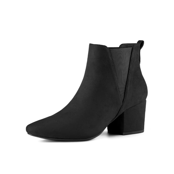 BLISSFUL STEP Women's Boots Pointed Toe Block Heel Chelsea Ankle Boots Black 6.5