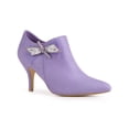 thumbnail image 1 of BLISSFUL STEP Women's Pointed Toe Bow Decor Stiletto Heel Ankle Boots Purple 9, 1 of 7