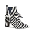 thumbnail image 1 of BLISSFUL STEP Women's Pointed Toe Bow Striped Chunky Heel Ankle Boots Blue 7, 1 of 8
