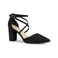 thumbnail image 1 of BLISSFUL STEP Women's Pointed Toe Cross Strap Block Heels Pumps Black 7, 1 of 7