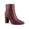 thumbnail image 1 of BLISSFUL STEP Women's Ankle Boots Pointed Toe Buckle Decor Zipper Block Heel Burgundy 7, 1 of 5