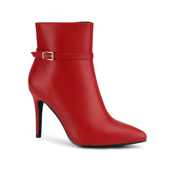 BLISSFUL STEP Women's Ankle Boots Pointed Toe Buckle Strap Stiletto Heels Ankle Boots Red 8.5