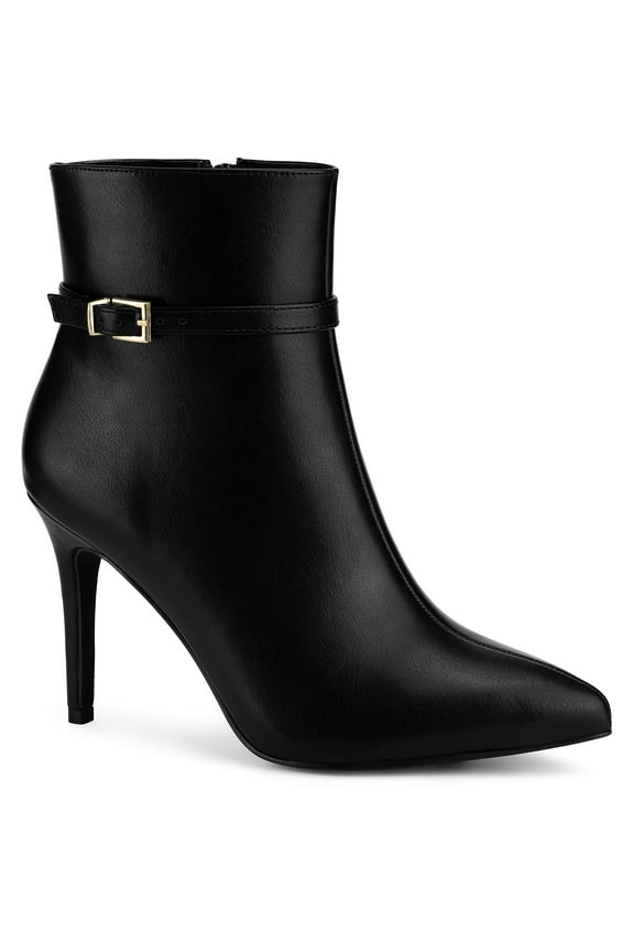Women's Ankle Boots Pointed Toe Buckle Strap Stiletto Heels Ankle Boots Black 7