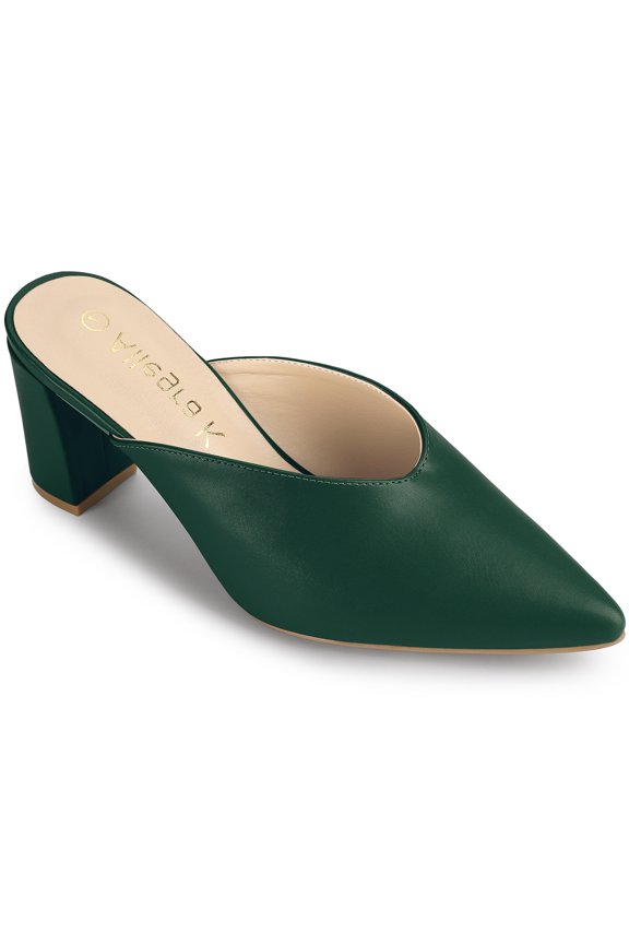 Women's Pointed Toe Chunky Slides Mules Dark Green 7