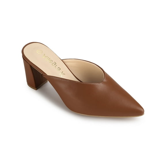 BLISSFUL STEP Women's Pointed Toe Chunky Slides Mules