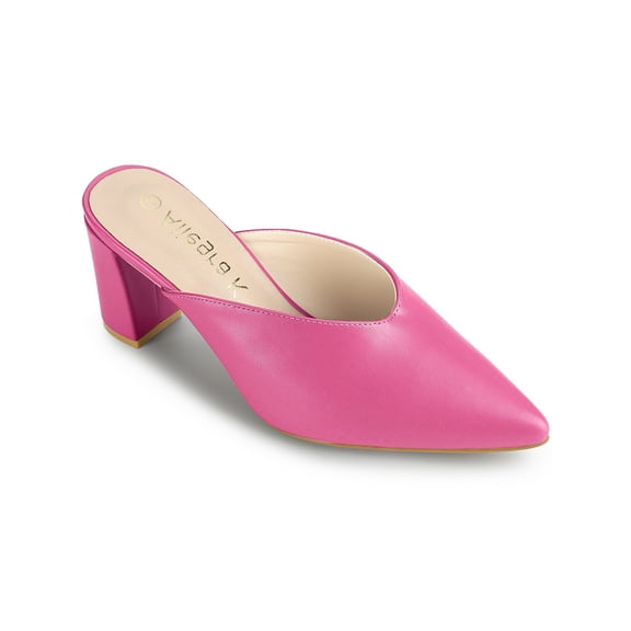 BLISSFUL STEP Women's Pointed Toe Chunky Slides Mules