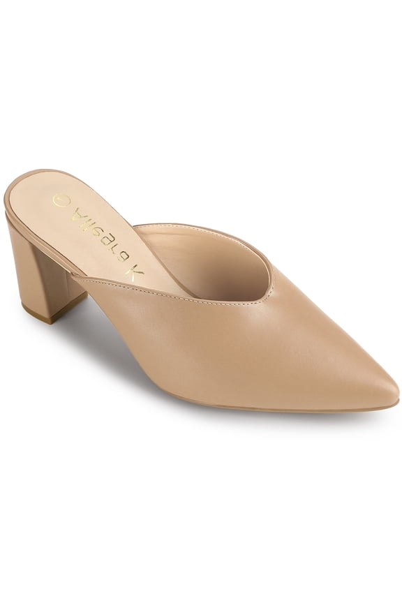 Women's Pointed Toe Chunky Slides Mules Nude 10