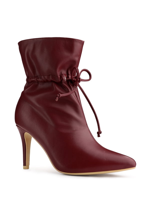 Women's Pointed Toe Drawstring Pull on Stiletto Heel Ankle Boots