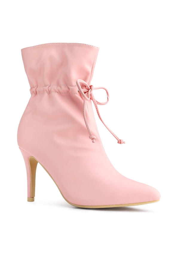 Women's Pointed Toe Drawstring Pull on Stiletto Heel Ankle Boots