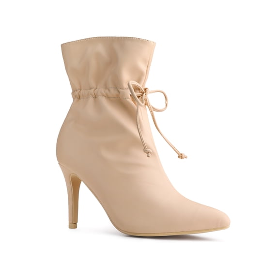 BLISSFUL STEP Women's Pointed Toe Drawstring Pull on Stiletto Heel Ankle Boots