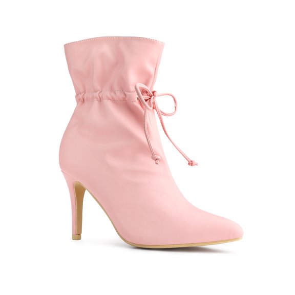 BLISSFUL STEP Women's Pointed Toe Drawstring Pull on Stiletto Heel Ankle Boots