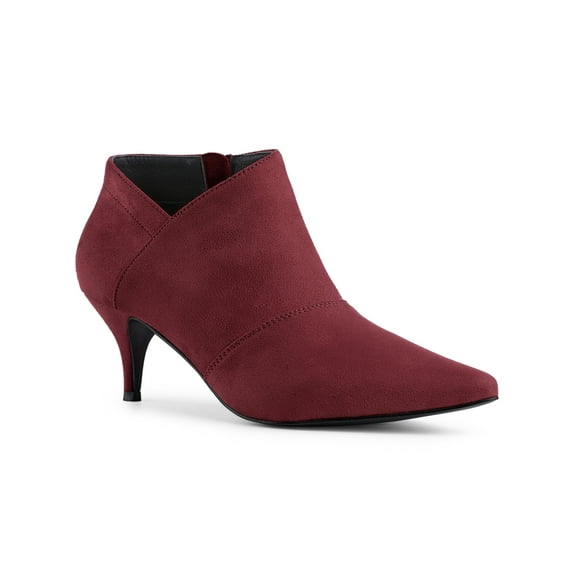 BLISSFUL STEP Women's Ankle Boots Solid Color Pointed Toe Kitten Heel Burgundy 8