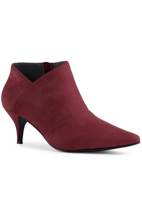St. Patrick's Day Women's Ankle Boots Solid Color Pointed Toe Kitten Heel Burgundy 9.5