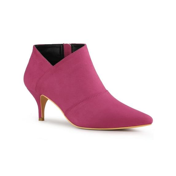 BLISSFUL STEP Women's Ankle Boots Solid Color Pointed Toe Kitten Heel Hot Pink 7.5