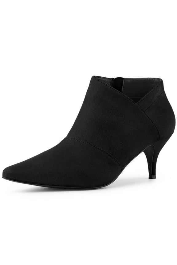 Women's Ankle Boots Solid Color Pointed Toe Kitten Heel Black 8.5