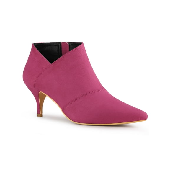 BLISSFUL STEP Women's Ankle Boots Solid Color Pointed Toe Kitten Heel Hot Pink 9