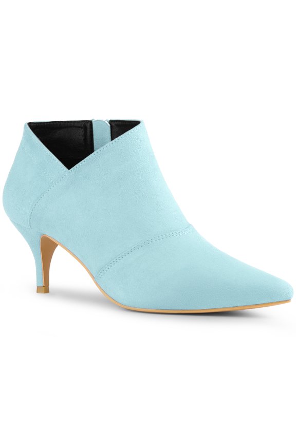 Women's Ankle Boots Solid Color Pointed Toe Kitten Heel Sky Blue 9