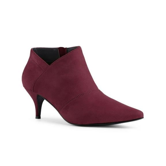 BLISSFUL STEP St. Patrick's Day Women's Ankle Boots Solid Color Pointed Toe Kitten Heel Burgundy 6.5
