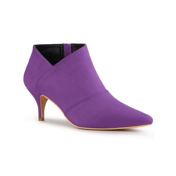 BLISSFUL STEP St. Patrick's Day Women's Ankle Boots Solid Color Pointed Toe Kitten Heel Purple 6.5