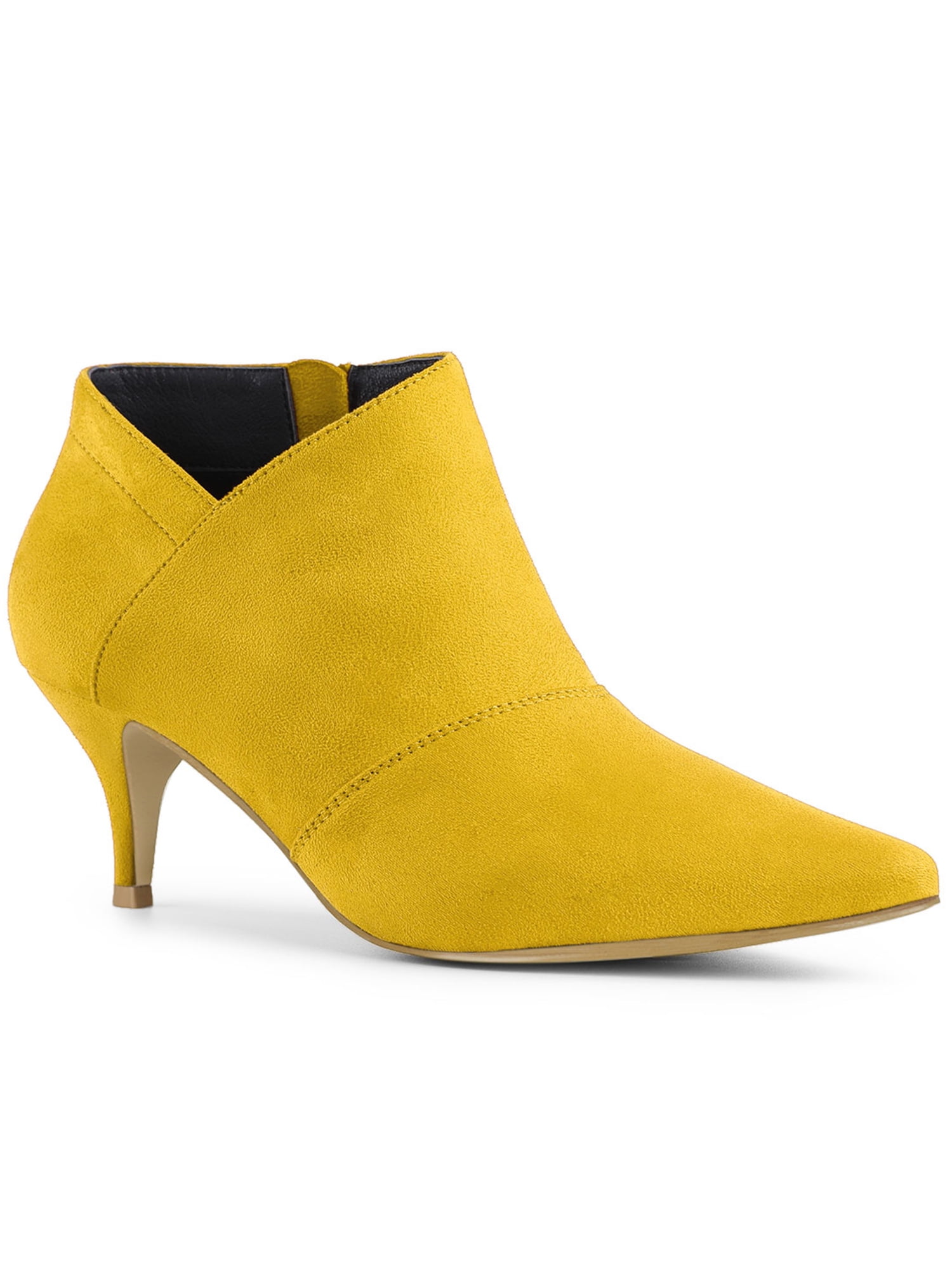 Allegra K Women's Pointed Toe Kitten Heel Ankle Boots Yellow 6