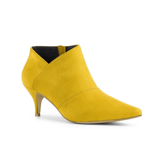 BLISSFUL STEP Women's Ankle Boots Solid Color Pointed Toe Kitten Heel Yellow 7.5