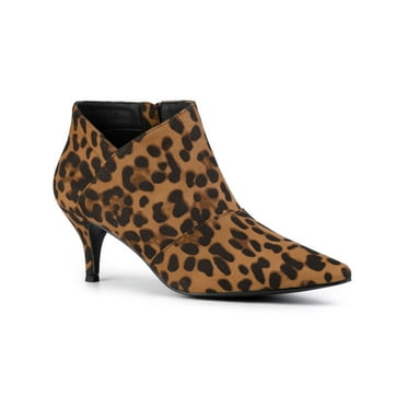 Allegra K Women's Pointed Toe Kitten Heel Ankle Boots Leopard (Size 6)