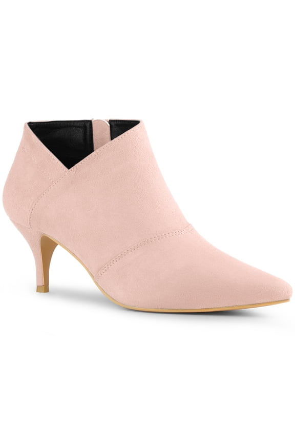 Women's Ankle Boots Solid Color Pointed Toe Kitten Heel Dust Pink 6.5