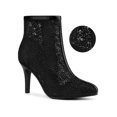 thumbnail image 1 of BLISSFUL STEP Women's Pointed Toe Lace Flower Stiletto Heels Ankle Boots, 1 of 7