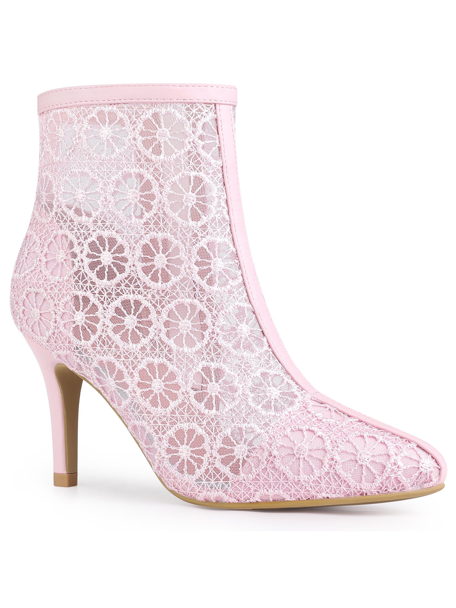 Allegra K Women's Pointed Toe Stiletto Heel Ankle Boots - Lace & Sequin Glitter Evening Boots, Side Zip - View #5