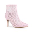 thumbnail image 1 of BLISSFUL STEP Women's Pointed Toe Lace Flower Stiletto Heels Ankle Boots, 1 of 7