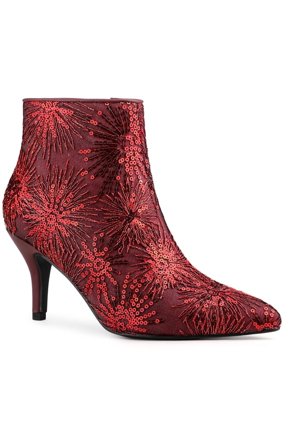 Women's Pointed Toe Lace Sequin Stiletto High Heels Ankle Boots